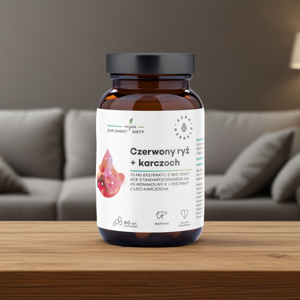 Czerwony ryż + karczoch Aura Herbals - Naturalne wsparcie prawidłowego poziomu cholesterolu - 60 kapsułek