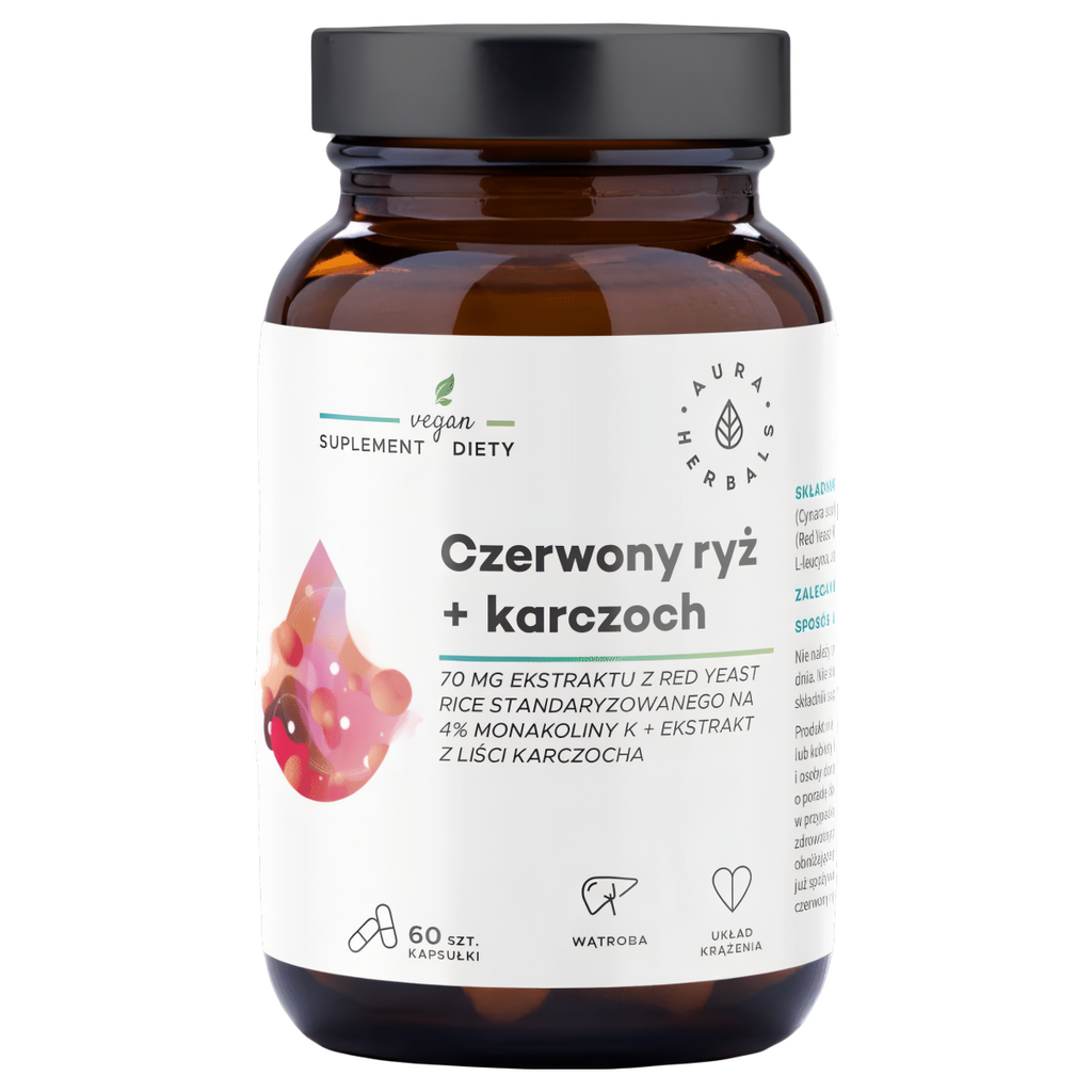 Czerwony ryż + karczoch Aura Herbals - Naturalne wsparcie prawidłowego poziomu cholesterolu - 60 kapsułek