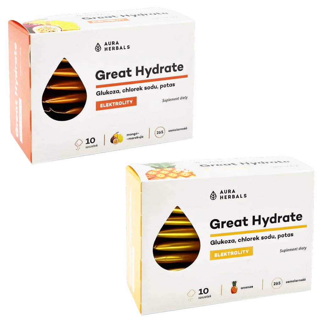 Elektrolity Great Hydrate Aura Herbals - Wsparcie w nawodnieniu i regeneracji - 10 saszetek (Smak: ananas)