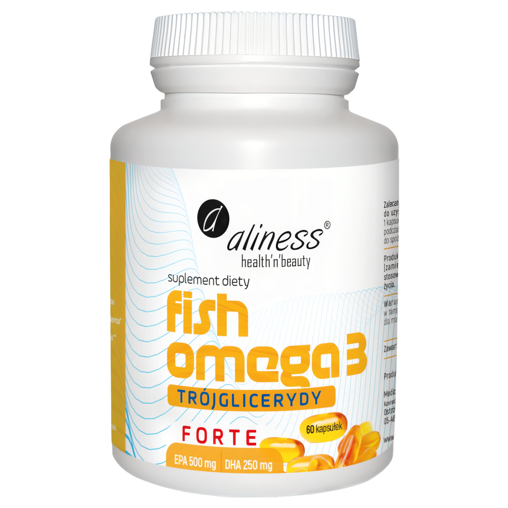Fish Omega 3 FORTE  Trójglicerydy Aliness - Olej rybi z sardeli - 60 kapsułek
