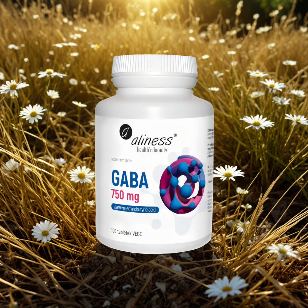 Gaba 750 mg Aliness - Zawiera Wysokiej jakości kwas gamma-aminomasłowy - 100 tabletek
