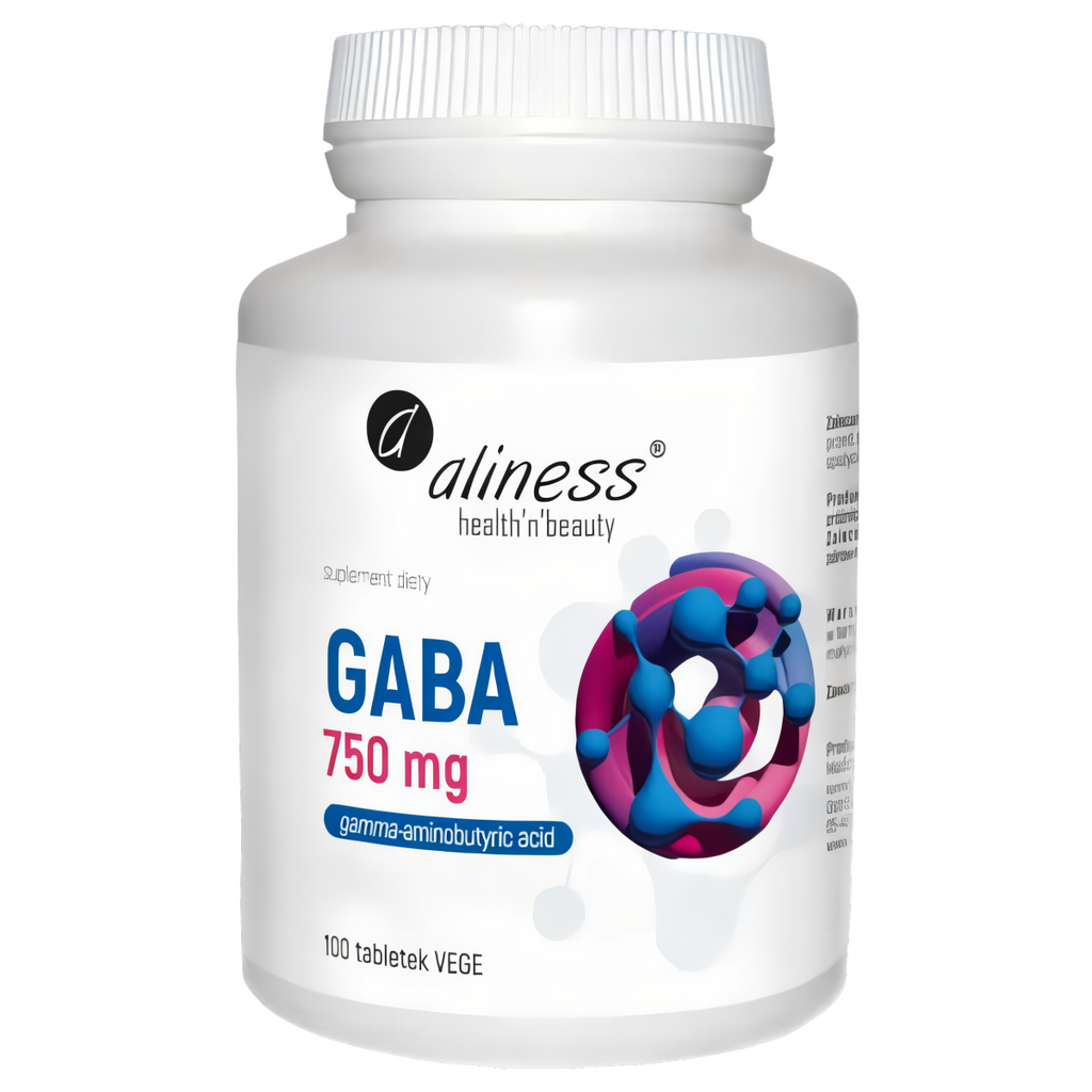 Gaba 750 mg Aliness - Zawiera Wysokiej jakości kwas gamma-aminomasłowy - 100 tabletek