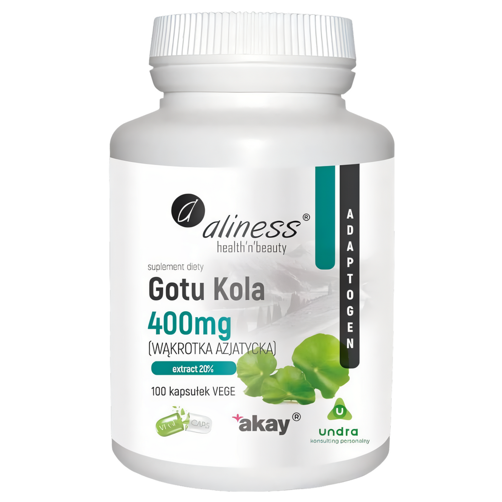 Gotu Kola 400 mg Aliness - Wąkrotka Azjatycka wspiera zdrowie psychiczne - 100 kapsułek
