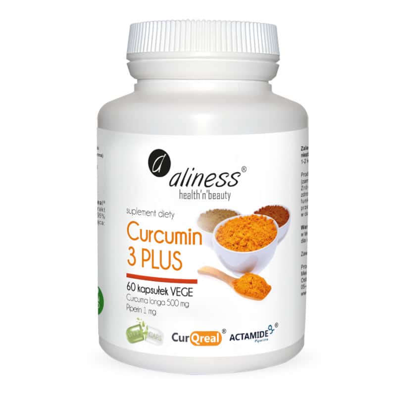 Curcumin 3 PLUS Aliness - Curcuma longa 500 mg, piperin 1 mg - 60 kapsułek Vege
