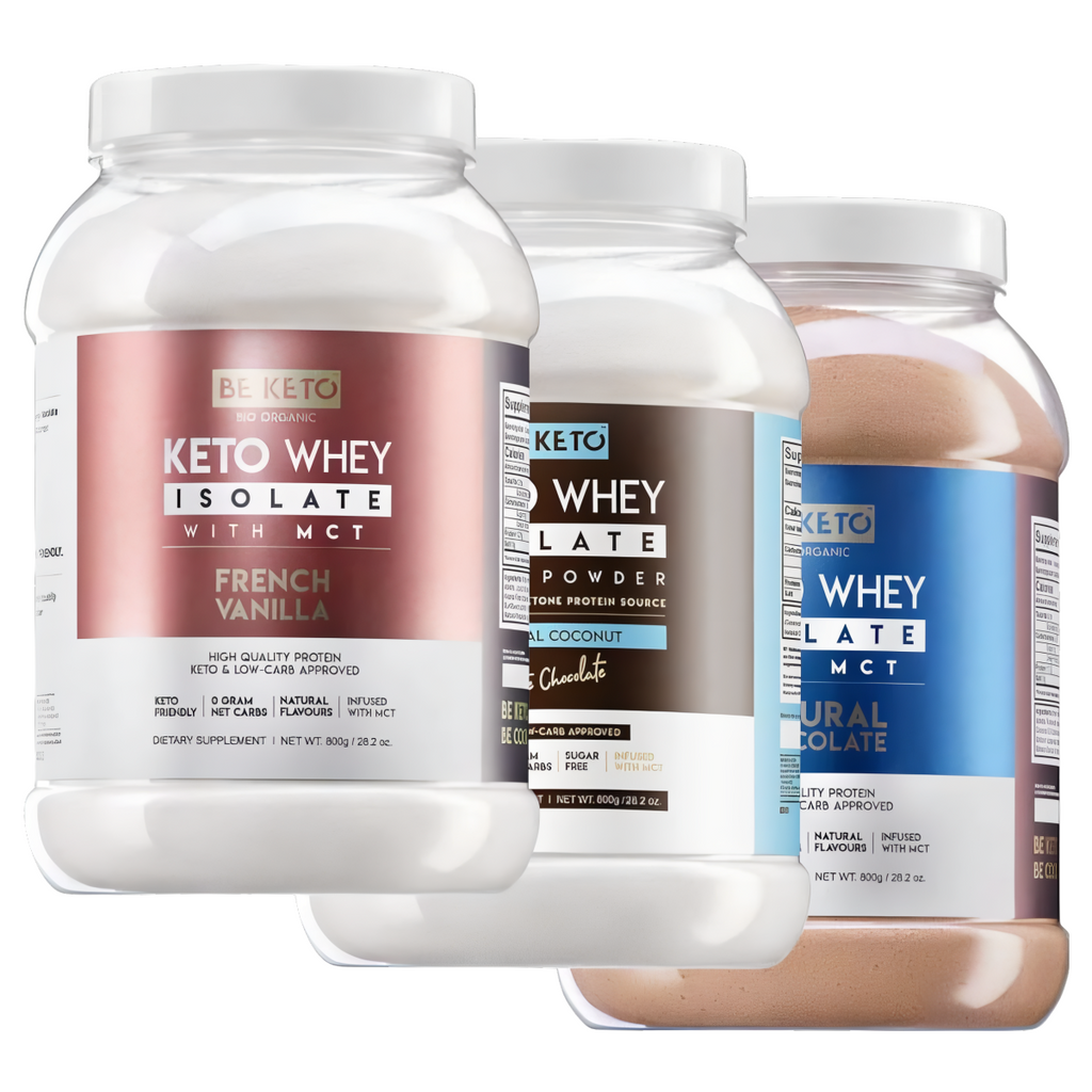 Keto Izolat Białka z olejem MCT BeKeto 800 g - 3 pyszne smaki (Smak: francuska-wanilia)