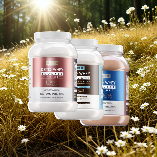 Keto Izolat Białka z olejem MCT BeKeto 800 g - 3 pyszne smaki (Smak: naturalna-czekolada)