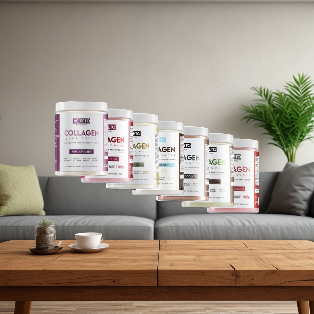 Kolagen z olejem MCT BeKeto w proszku 300 g - Różne smaki (Smak: organiczna-matcha)
