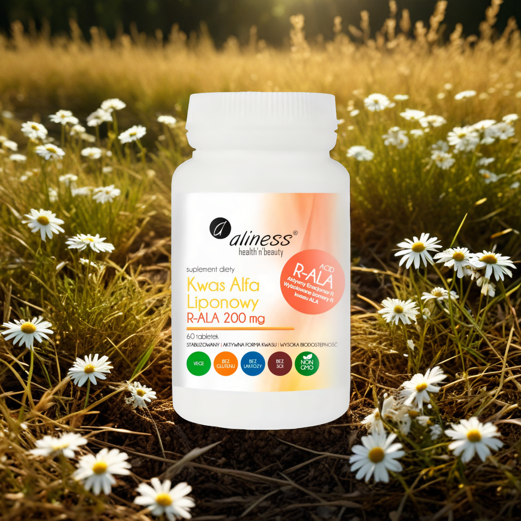 Kwas Alfa Liponowy R-ALA 200 mg Aliness - Stabilizowana, aktywna forma kwasu - 60 tabletek