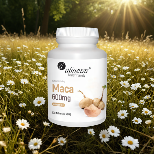 Maca ekstrakt 10:1 600mg Aliness - Wspiera sprawność seksualną i płodność - 100 tabletek