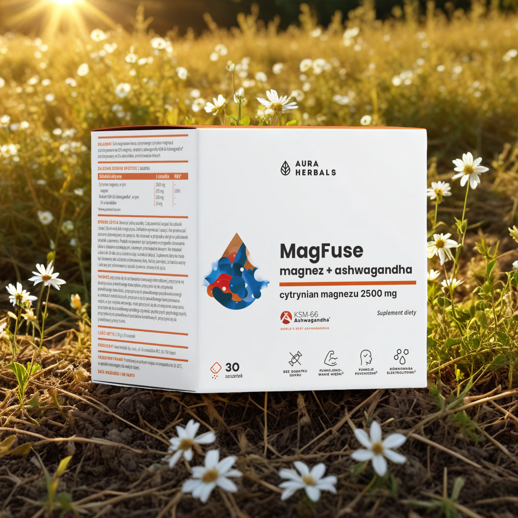 MagFuse magnez z ashwagandhą Aura Herbals- Wsparcie dla ciała i umysłu - 30 saszetek