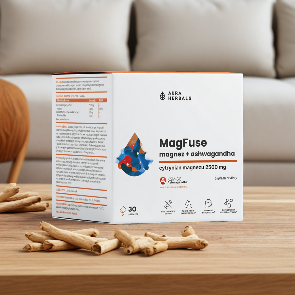 MagFuse magnez z ashwagandhą Aura Herbals- Wsparcie dla ciała i umysłu - 30 saszetek