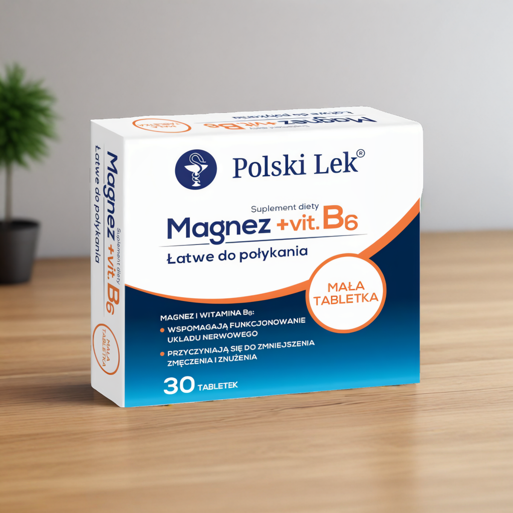 MAGNEZ + vit. B6 Polski Lek - Z dodatkiem witaminy B6 - 30 tabletek