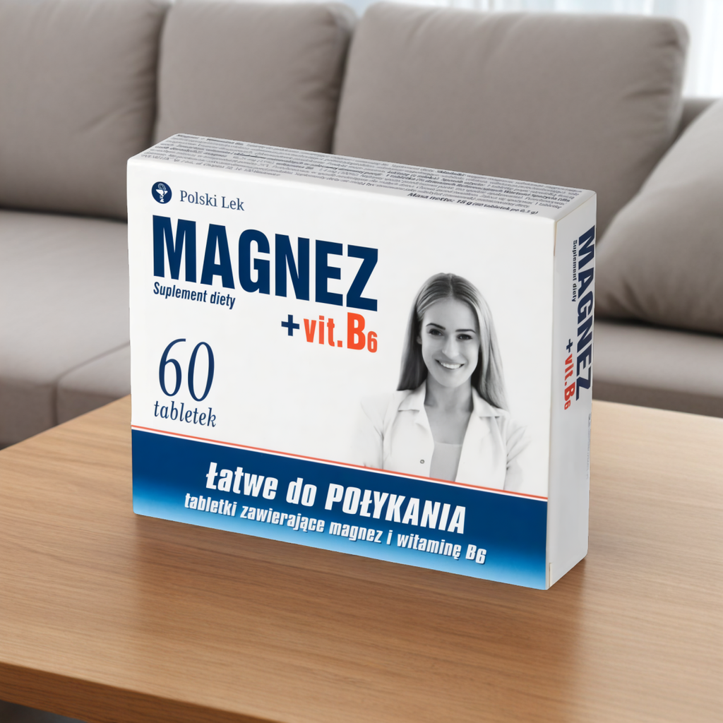 MAGNEZ + Witamina B6 Polski Lek - Wspomaga układ nerwowy - 60 tabletek