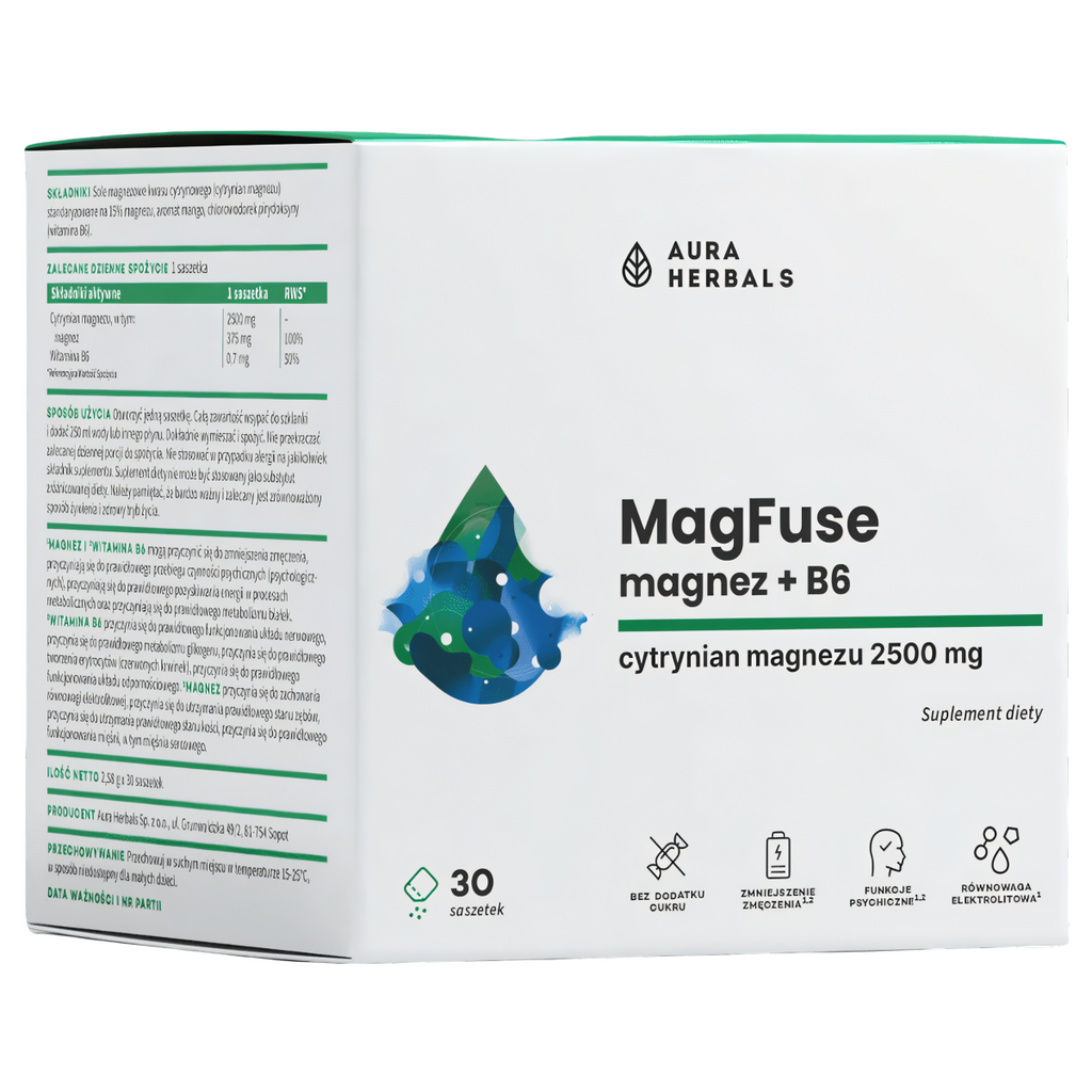 Magnez z witaminą B6 MagFuse Aura Herbals - 30 saszetek