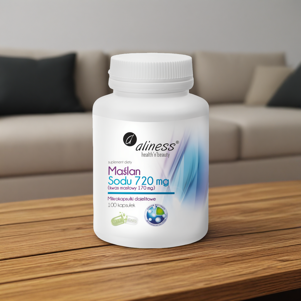 Maślan Sodu 720 mg, Kwas masłowy 170 mg Aliness - Wsparcie dla jelit - 100 kapsułek