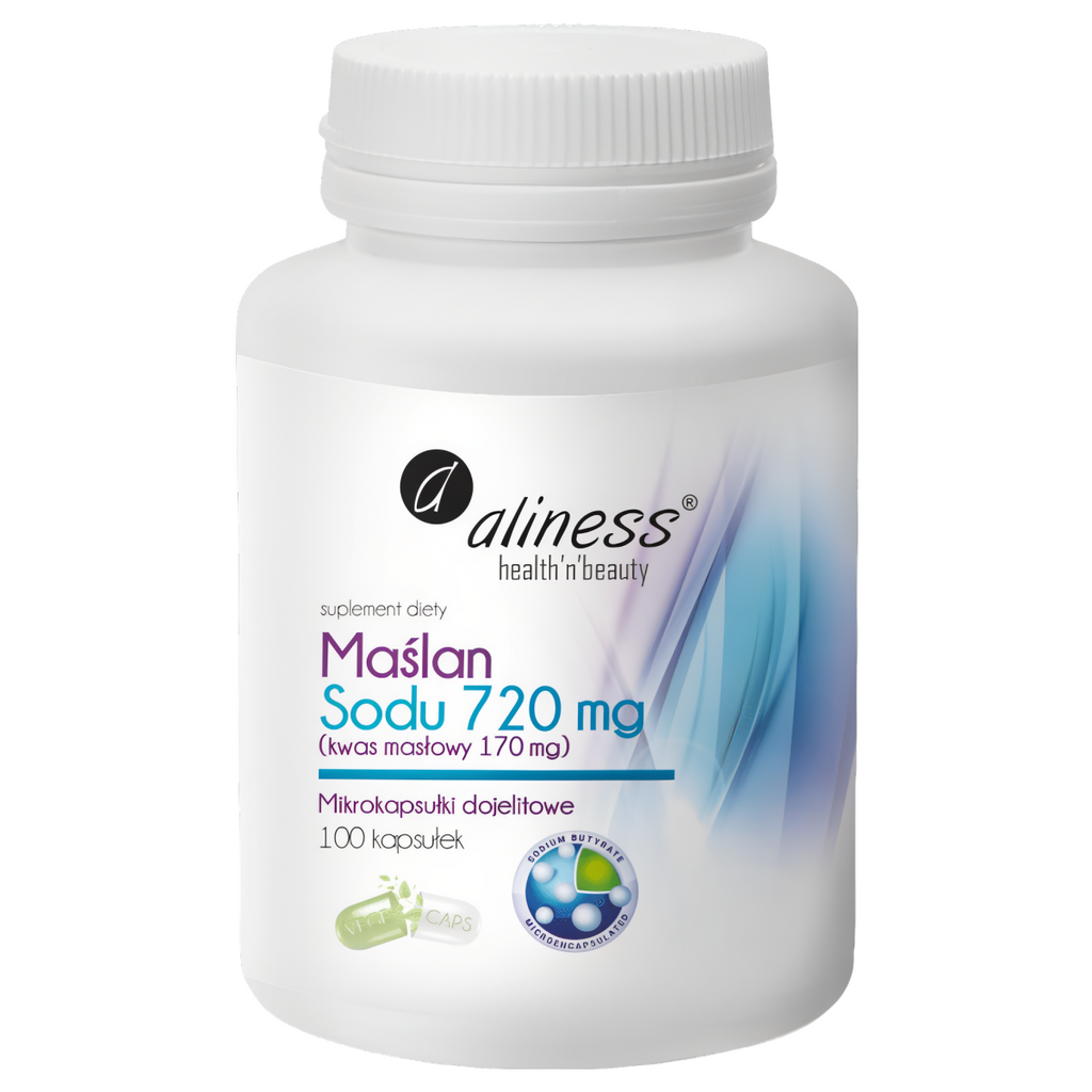 Maślan Sodu 720 mg, Kwas masłowy 170 mg Aliness - Wsparcie dla jelit - 100 kapsułek