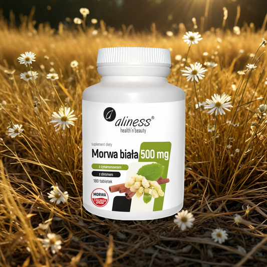 Morwa biała 4:1 500 mg Aliness - Z cynamonowcem i chromem - 180 tabletek