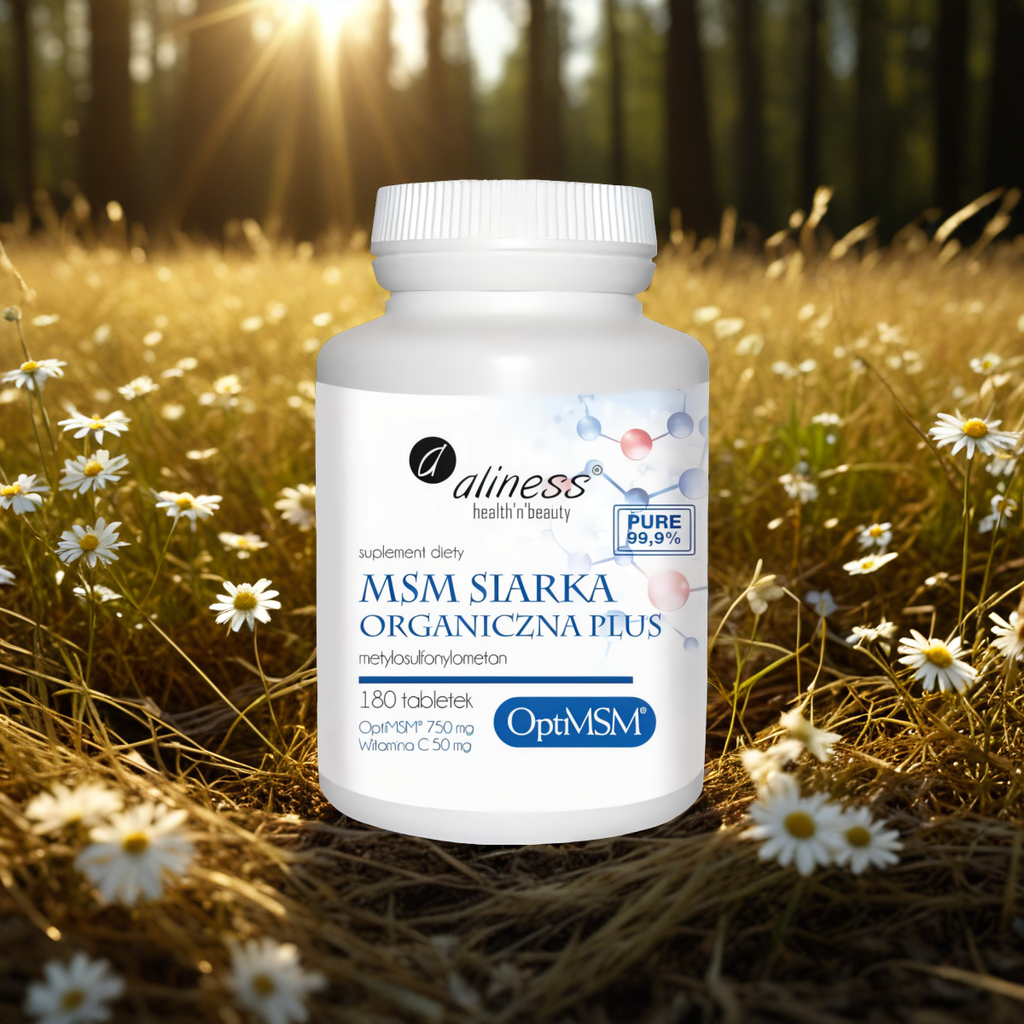 MSM Siarka Organiczna PLUS Metylosulfonylometan + Witamina C Aliness - 180 tabletek