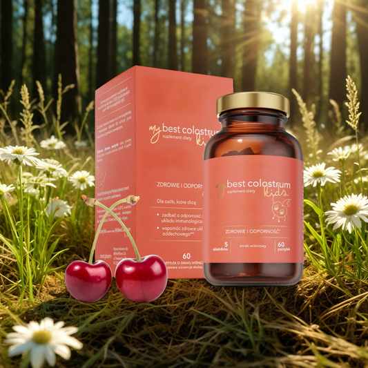 MyBestColostrum Kids MyBestPharm - Wsparcie odporności dla dzieci - 60 pastylek do ssania (Smak: truskawkowy)