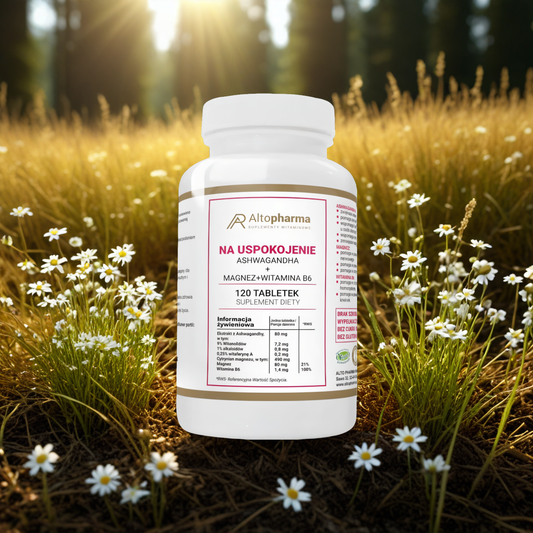 Na uspokojenie Ashwaganda + Magnez + Witamina B6 Alto Pharma - 120 tabletek