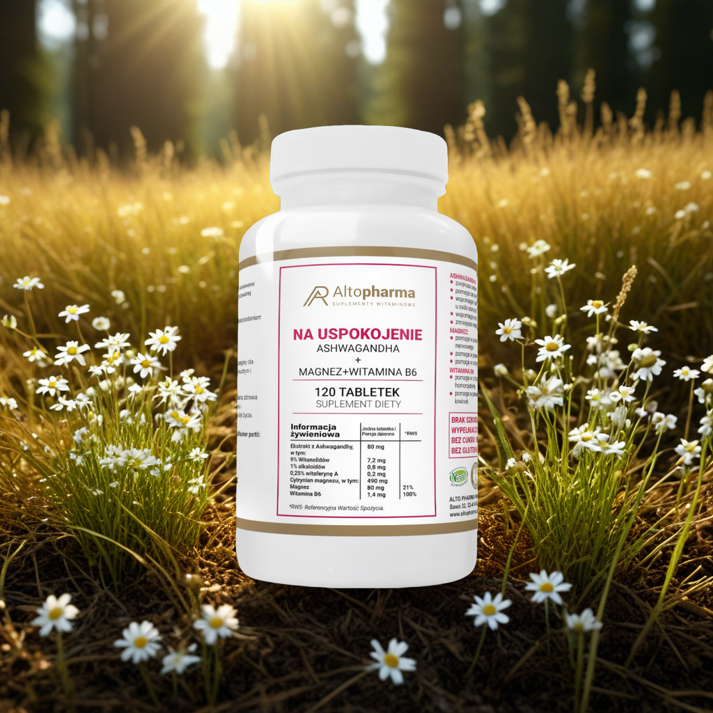 Na uspokojenie Ashwaganda + Magnez + Witamina B6 Alto Pharma - 120 tabletek