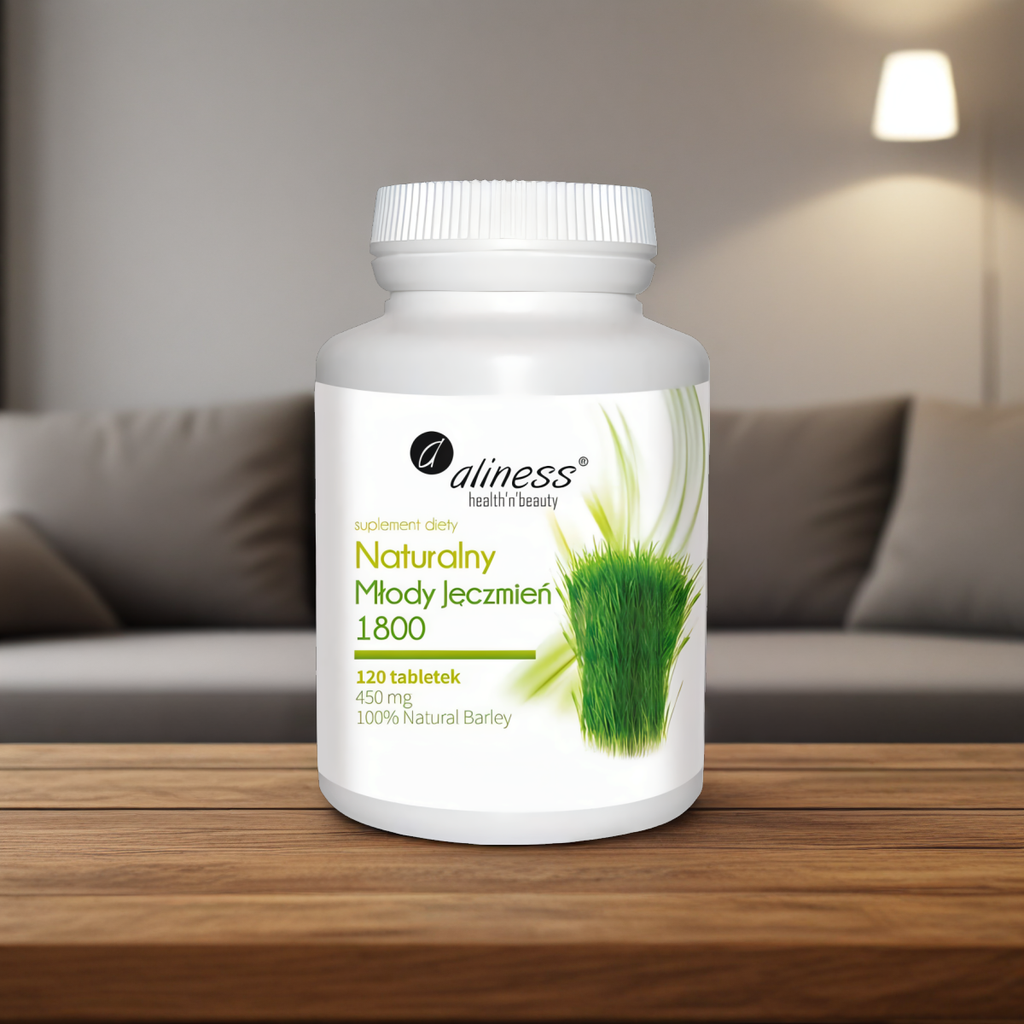 Naturalny Młody Jęczmień 1800 Aliness - Wspomaga trawienie oraz oczyszcza organizm - 120 tabletek