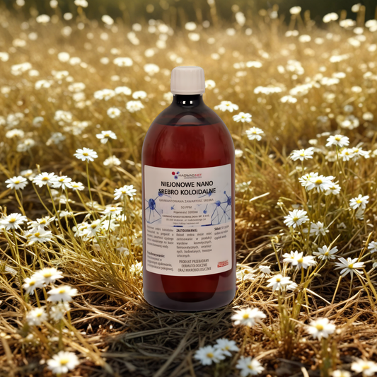 Niejonowe nano srebro koloidalne Ag 50 ppm Hadwao - Oczyszcza i łagodzi podrażnienia - 1000 ml