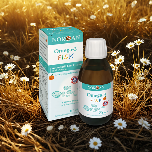 Norsan Omega-3 FISK z naturalnym olejem rybnym dla dzieci o smaku pomarańczowym - 150 ml