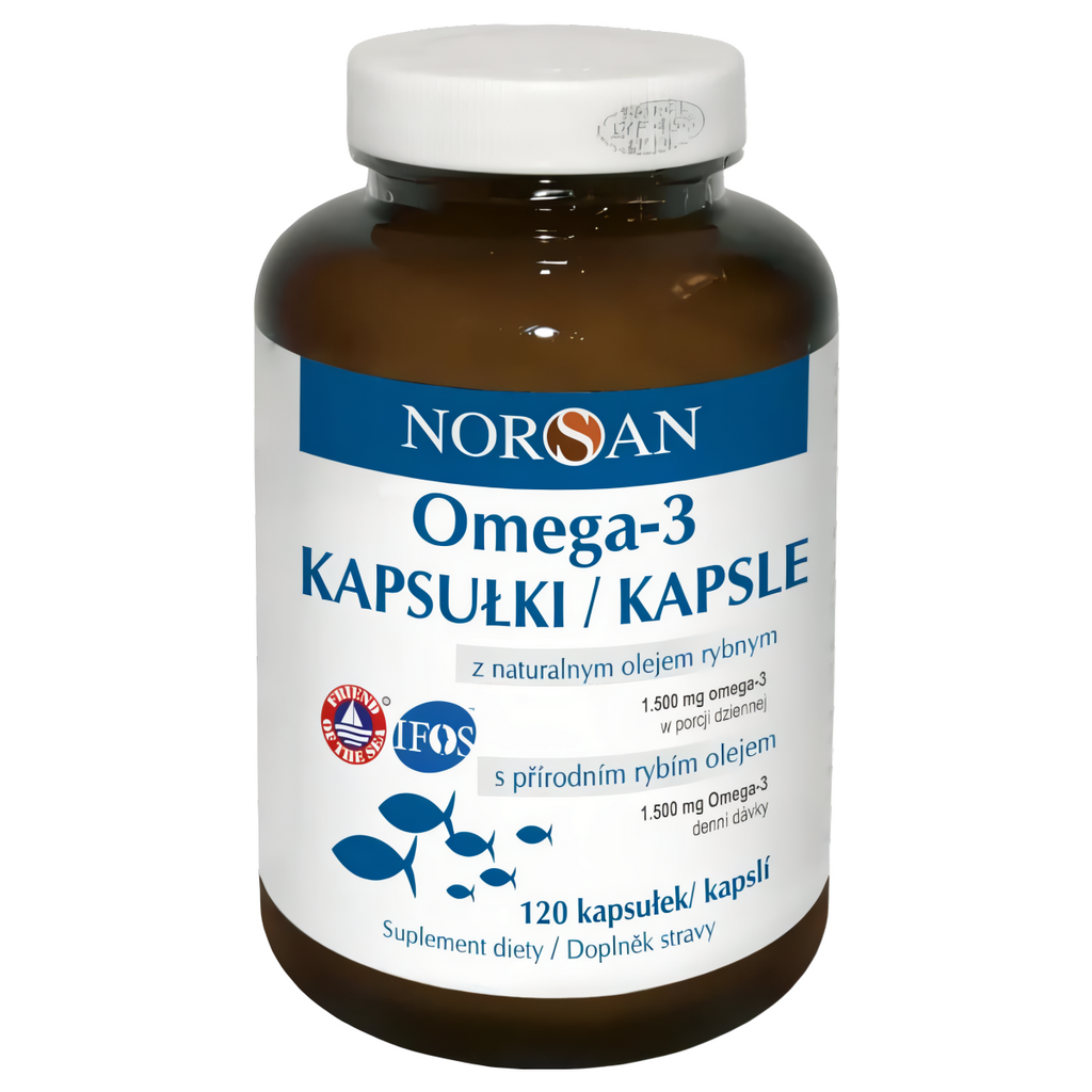 Norsan Omega-3 Kapsułki z naturalnym olejem rybnym z mięsa ryb - 120 kapsułek