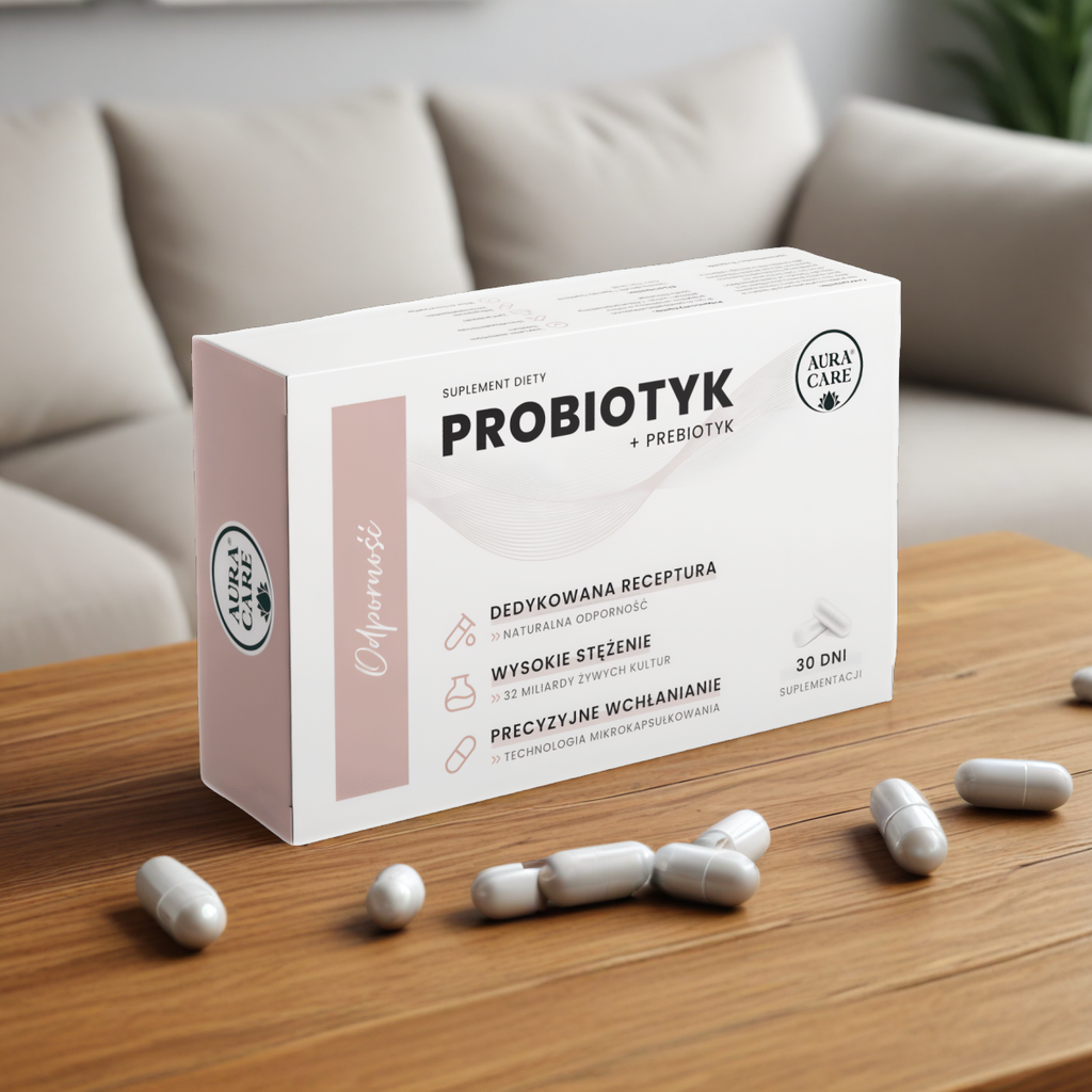 Odporność AURA CARE - Probiotyk + prebiotyk, żywe probiotyki - 30 kapsułek