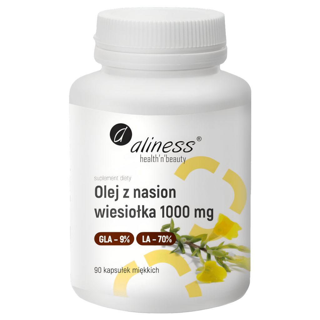 Olej z nasion wiesiołka 9% 1000 mg Aliness - Tłoczony na zimno - 90 kapsułek miękkich