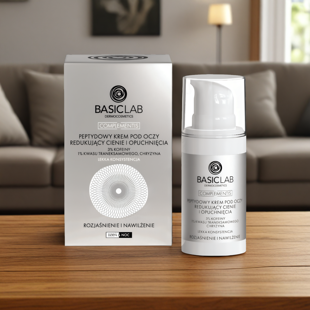 Peptydowy krem pod oczy BASICLAB - Redukuje cienie i zmniejsza opuchliznę - 15 ml