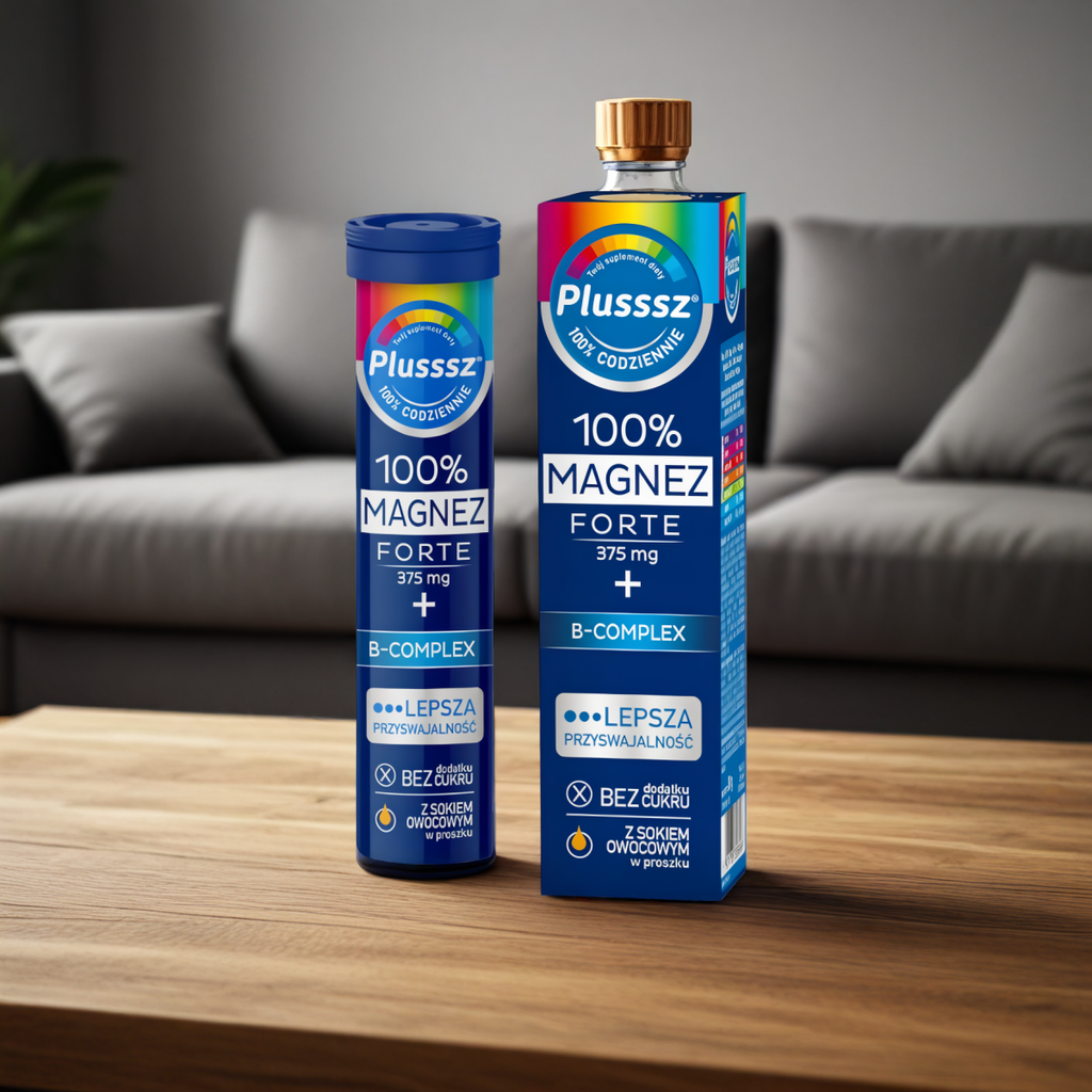Plusssz 100% Magnez Forte + B-Complex  Polski Lek - 20 tabletek musujących o smaku pomarańcza - grejpfrut