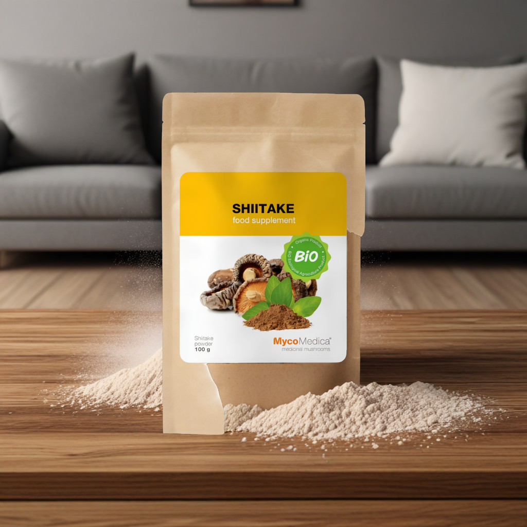 Shiitake BIO MycoMedica Grzyby w proszku - Pomaga w walce z infekcjami - 100 g