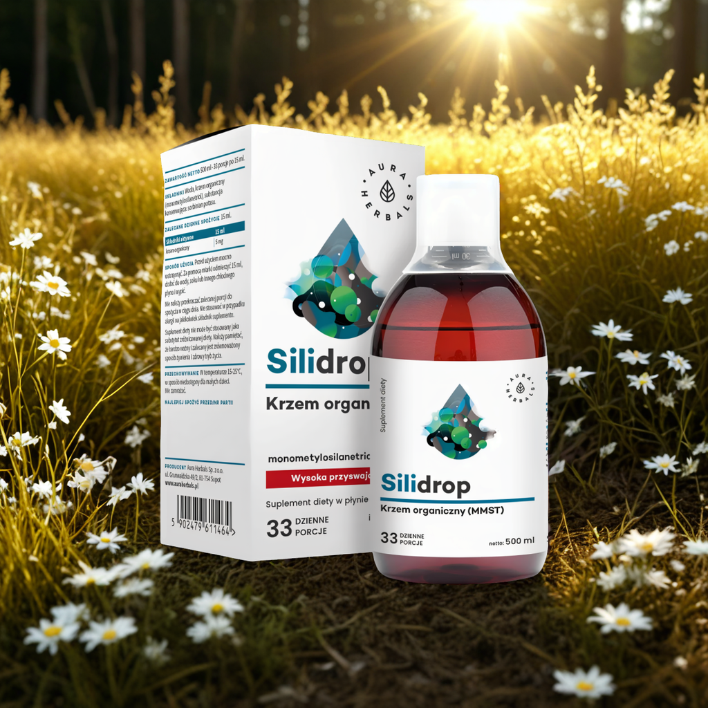 Silidrop krzem organiczny MMST Aura Herbals - Wsparcie kości, stawów, skóry, włosów i paznokci - 500 ml płyn