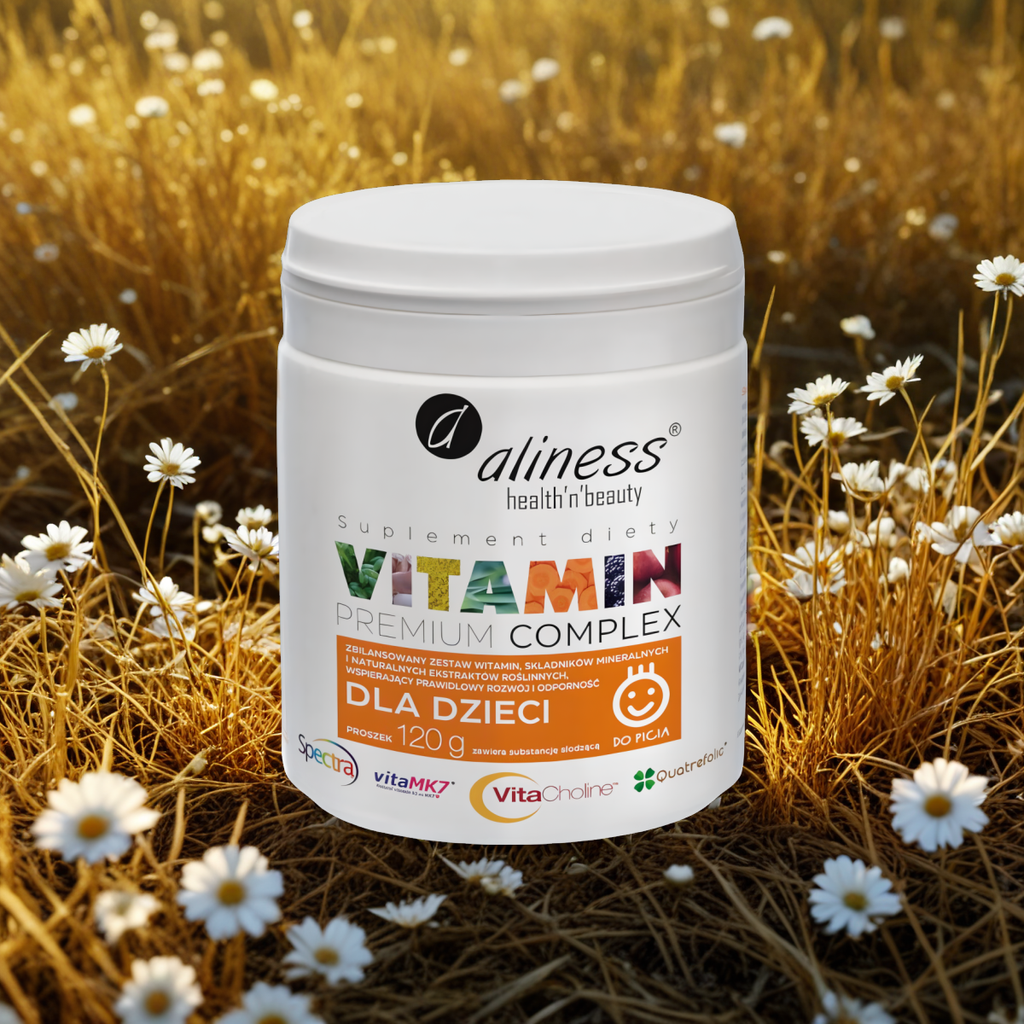 Vitamin Premium Complex dla dzieci do picia Aliness - Wspiera rozwój i odporność - proszek 120 g
