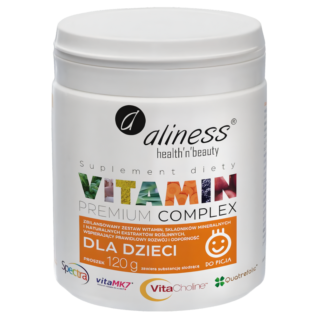 Vitamin Premium Complex dla dzieci do picia Aliness - Wspiera rozwój i odporność - proszek 120 g