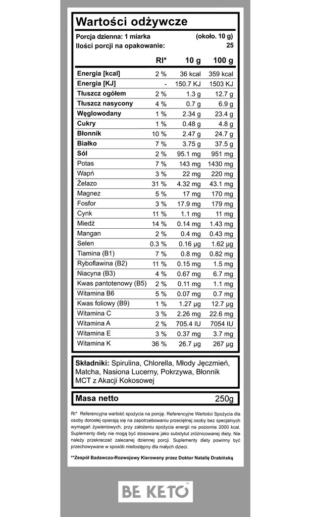 Keto Greens Beketo – Zielony Koktajl z olejem MCT- 250g