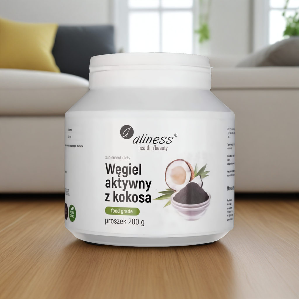 Węgiel aktywny z kokosa Food Grade Aliness - Wsparcie dla układu trawiennego - 200 g