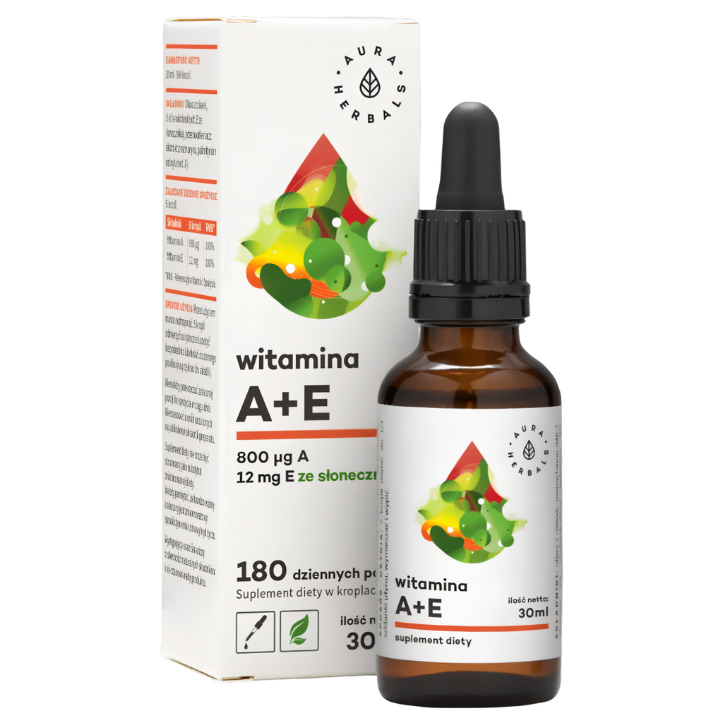 Witamina A + E Aura Herbals - Wspiera zdrowie skóry oraz wzroku - 30 ml krople