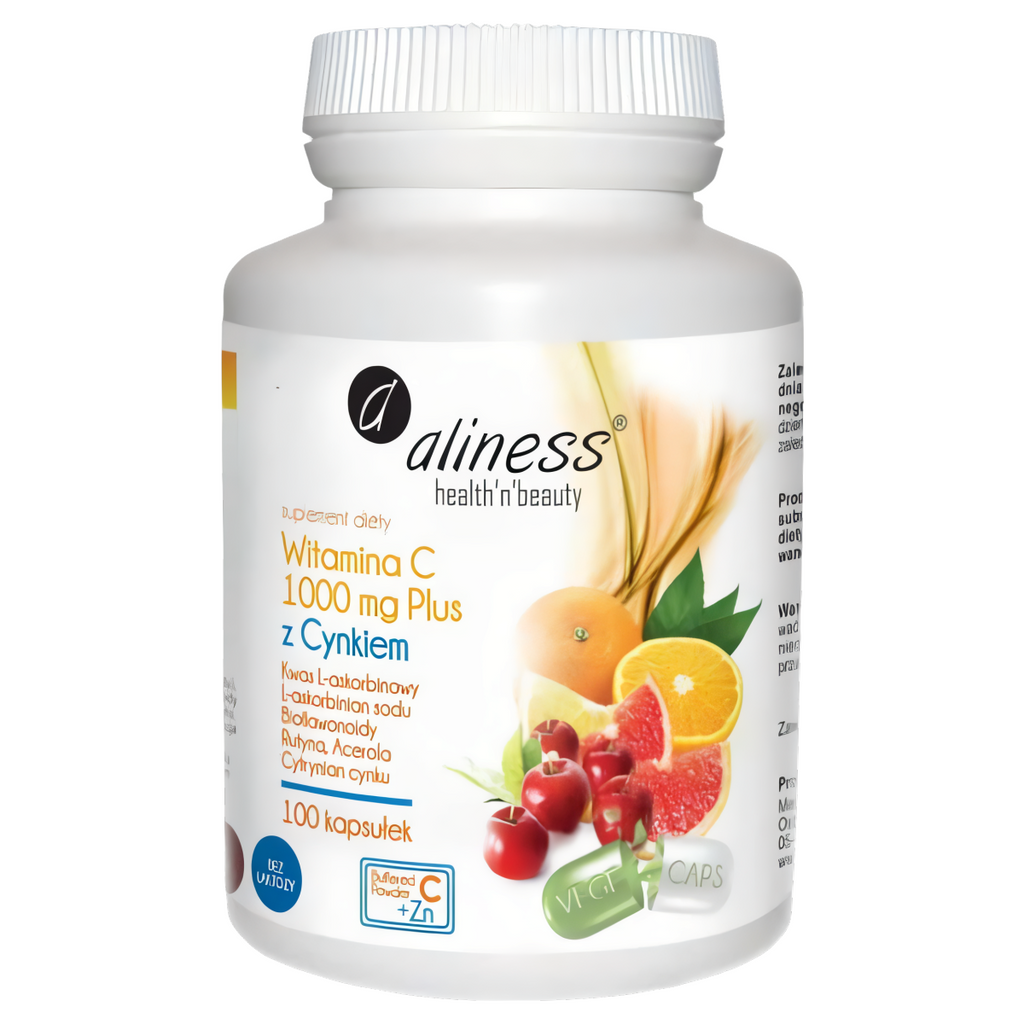 Witamina C 1000 mg Plus z Cynkiem Aliness - Wzbogacona o Acerole oraz Rutynę - 100 kapsułek