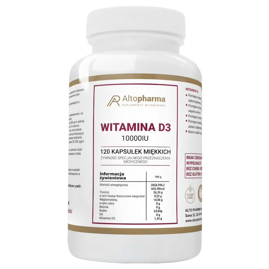 Witamina D3 10000IU Forte Alto Pharma - Wspomaga mocne kości i odporność - 120 kapsułek