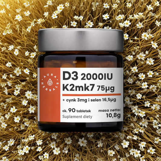 Witamina D3 2000 IU + K2 + Cynk + Selen Aura Herbals - 90 tabletek