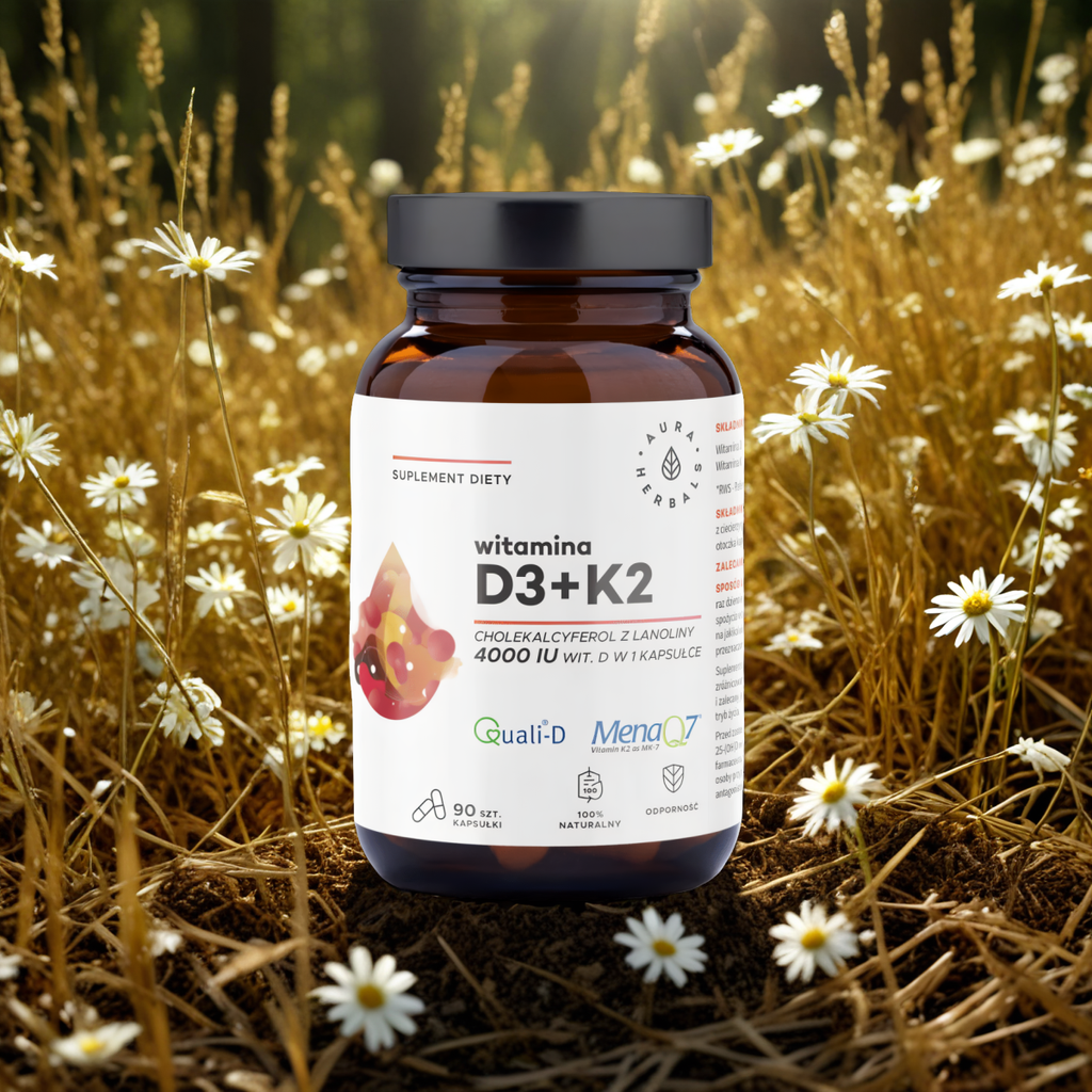 Witamina D3 4000 IU + K2 Aura Herbals - Cholekalcyferol z lanoliny - 90 kapsułek