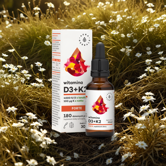 Witamina D3 4000 IU + K2 FORTE Aura Herbals - Naturalna witamina D z lanoliny i K z natto - 30 ml