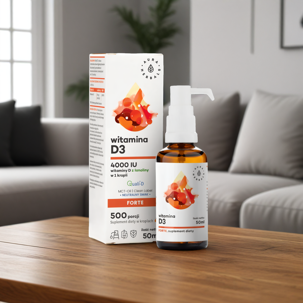 Witamina D3 4000 IU, MCT Aura Herbals - Wsparcie dla organizmu - 50 ml krople
