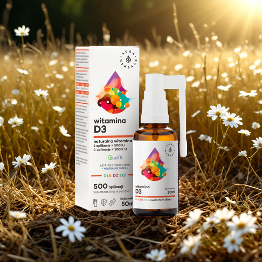 Witamina D3 dla dzieci na bazie oleju MCT z kokosa Aura Herbals - 50 ml areozol
