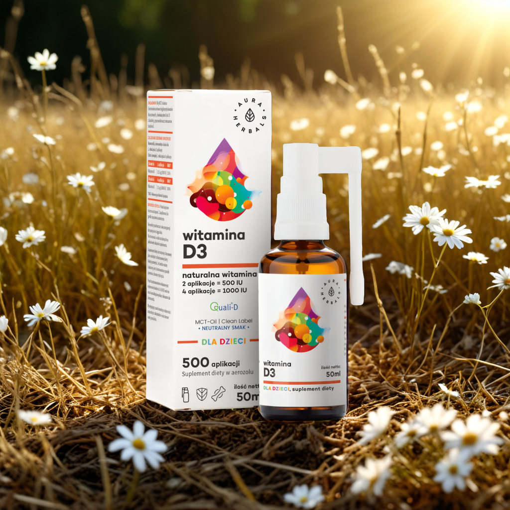 Witamina D3 dla dzieci na bazie oleju MCT z kokosa Aura Herbals - 50 ml areozol