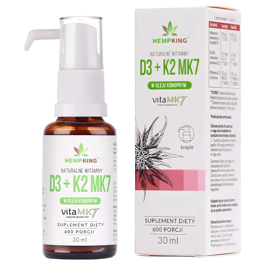 Witamina D3 + K2 MK7 HempKing - Moc witamin w bio oleju konopnym - 30 ml