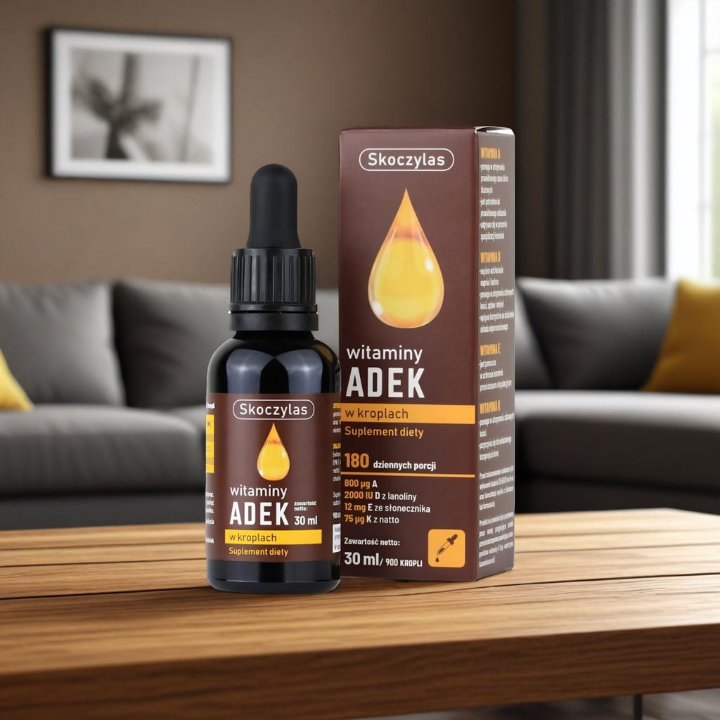 Witaminy ADEK A D3 E K2 MK-7 w kroplach Skoczylas - 30 ml